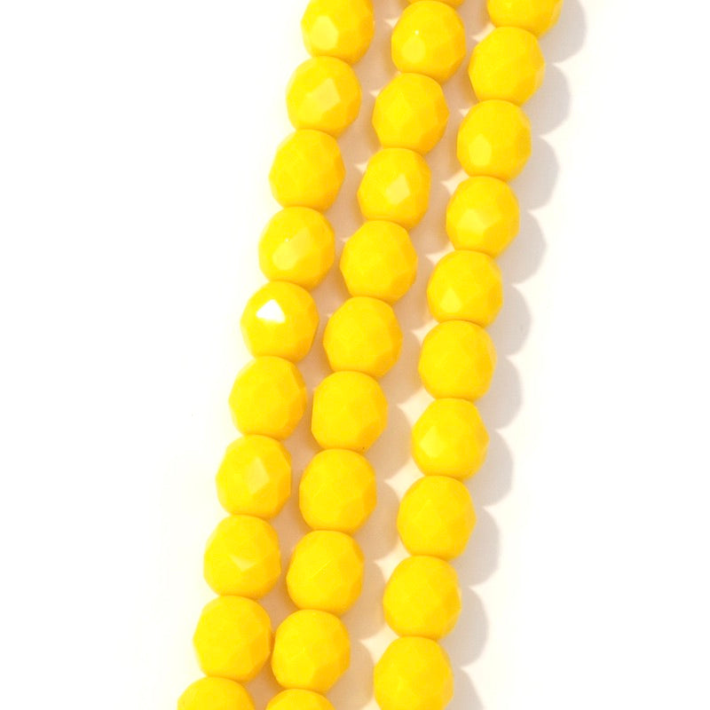 Fil de perles de Bohème rondes facettées jaune opaque 8mm