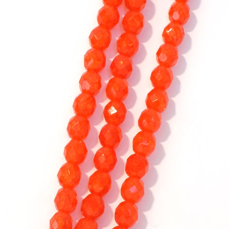 Fil de perles de Bohème rondes facettées orange transparent 8mm