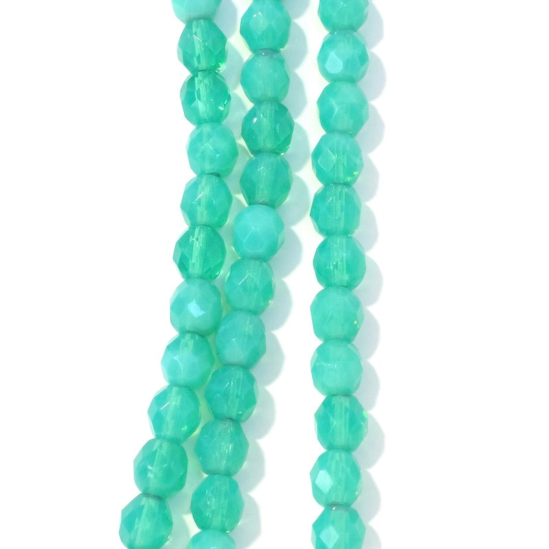 Fil de perles de Bohème rondes facettées nuances de vert turquoise 8mm