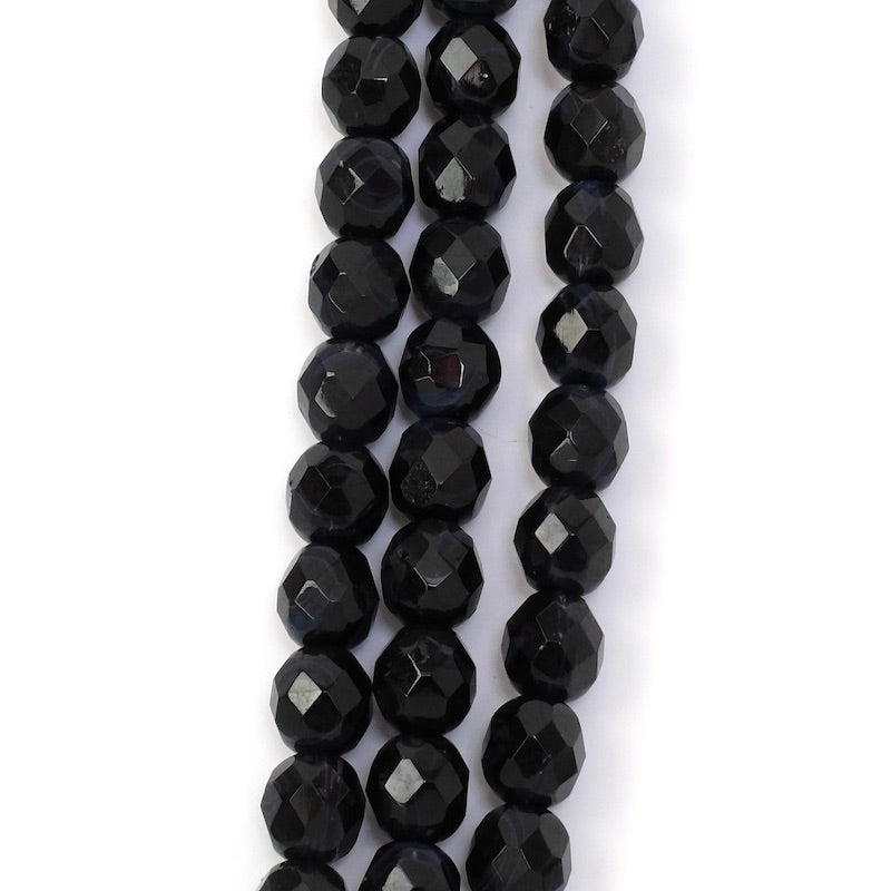 Fil de perles de Bohème rondes facettées noir opaque 8mm