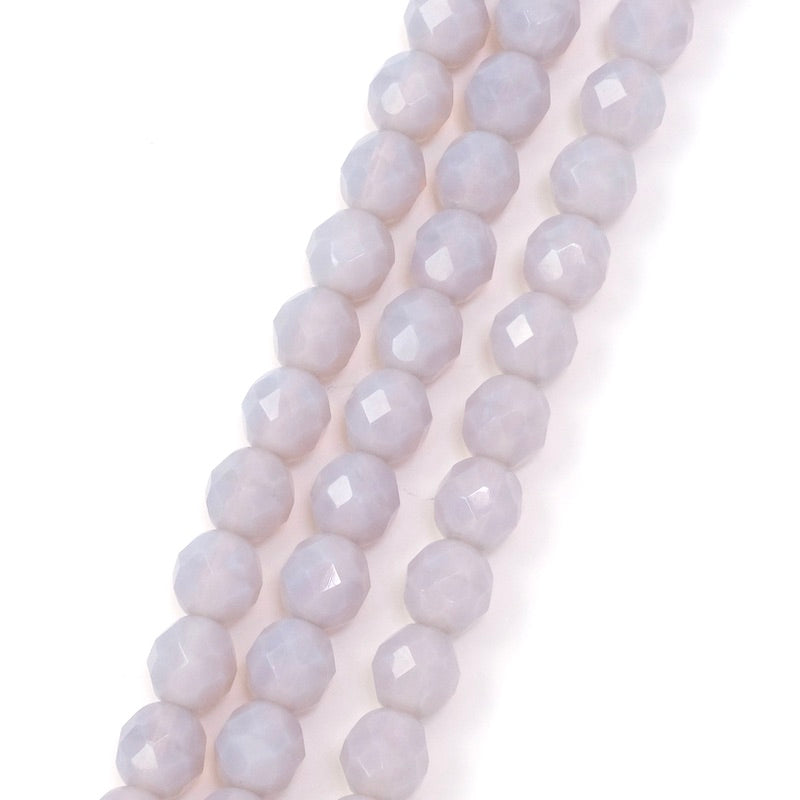 Fil de perles de Bohème rondes facettées violet pastel opaque 8mm 