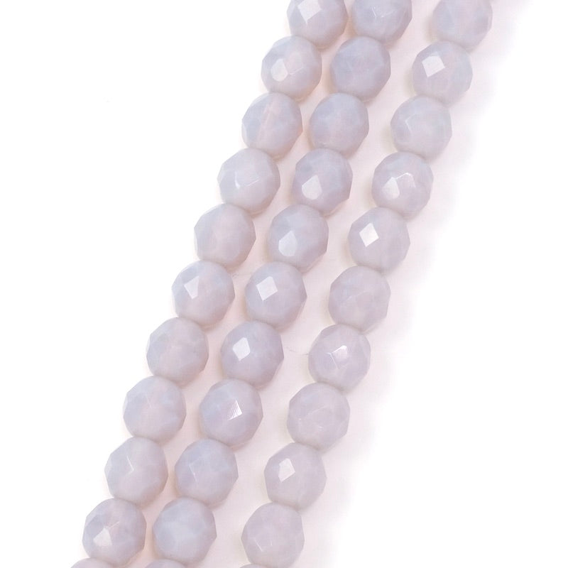 Faceted round Bohemian pearl thread pastel violet opaque 8mm