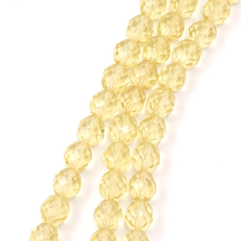 Fil de perles de Bohème rondes facettées jaune transparent 8mm