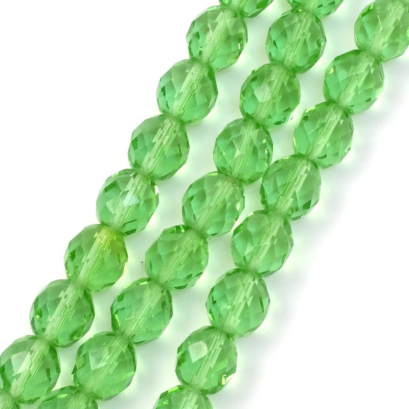 Fil de perles de Bohème rondes facettées vert clair transparent 10mm