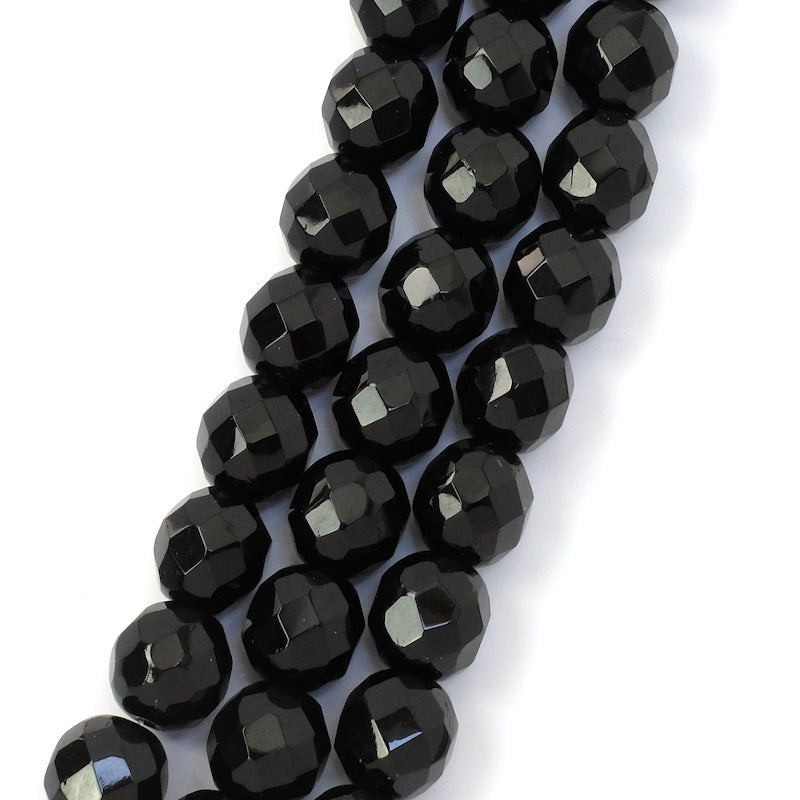 Fil de perles de Bohème rondes facettées noir opaque 10mm 