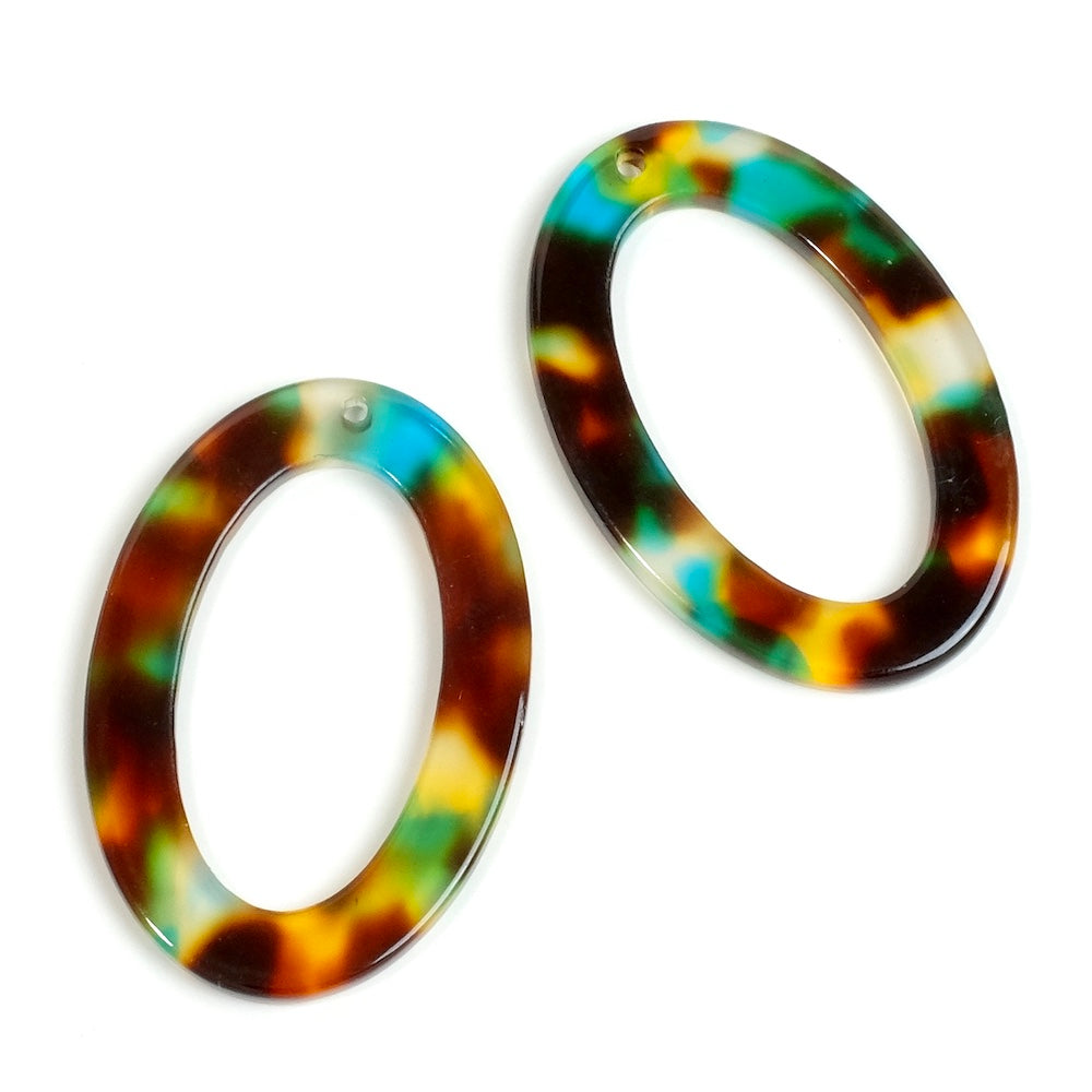 2 pendentifs anneaux Ovales en acétate Marron Turquoise