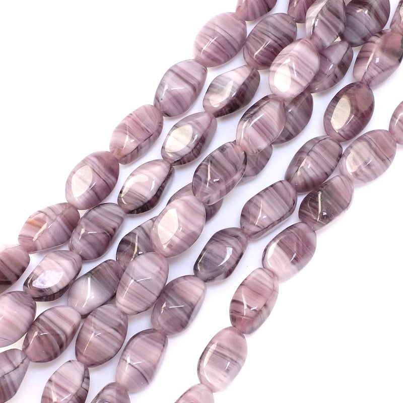 Fil de perles de Bohème ovales twistées 11x7mm nuances de violet