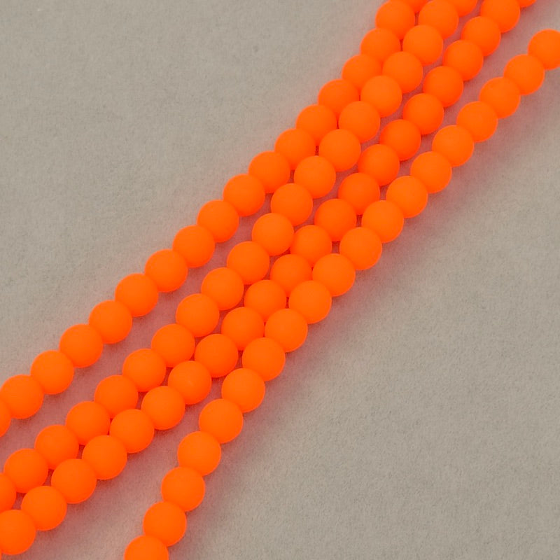 Fil de perles de Bohème rondes 4mm orange fluo opaque