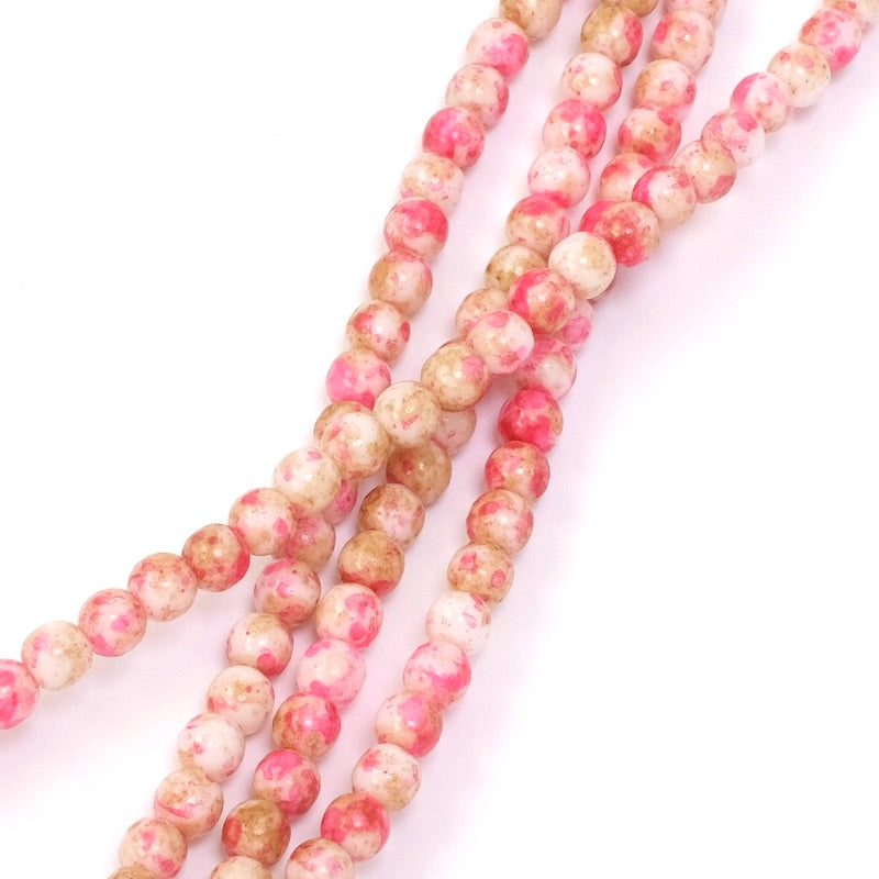 Fil de perles de Bohème rondes 4mm nuances de rose opaque