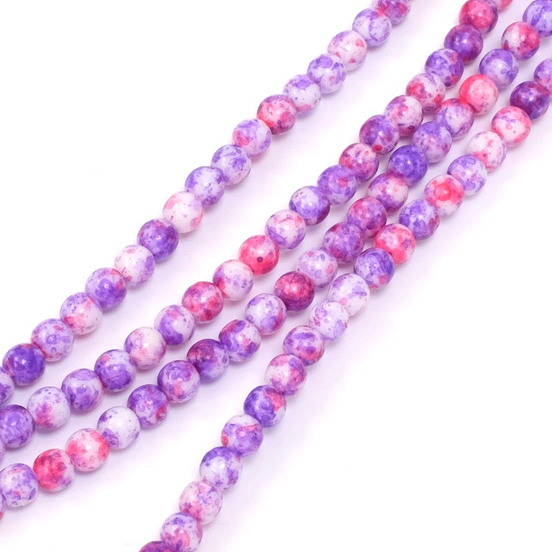 Fil de perles de Bohème rondes 4mm nuances de violet et rose opaque