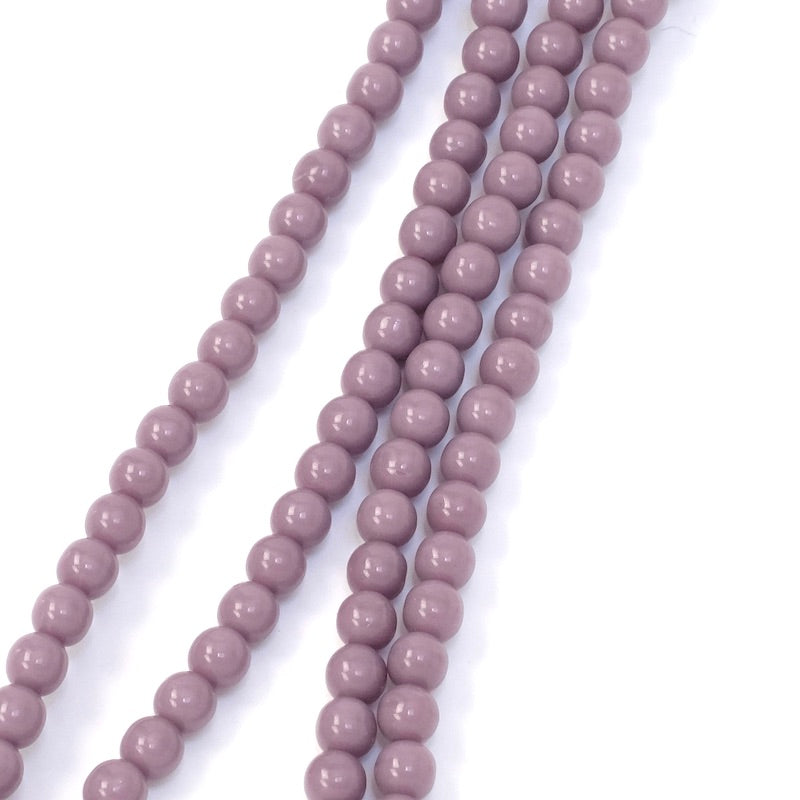 Fil de perles de Bohème rondes 4mm violet parme opaque