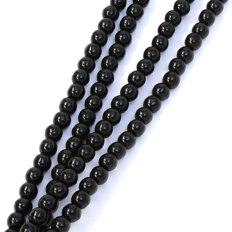 Fil de perles de Bohème rondes 4mm noir opaque