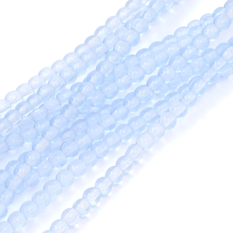 Fil de perles de Bohème rondes 4mm bleu pastel transparent