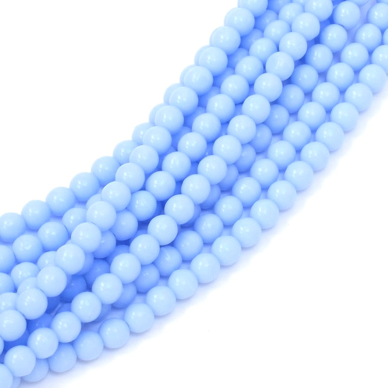 Fil de perles de Bohème rondes 4mm bleu pastel opaque