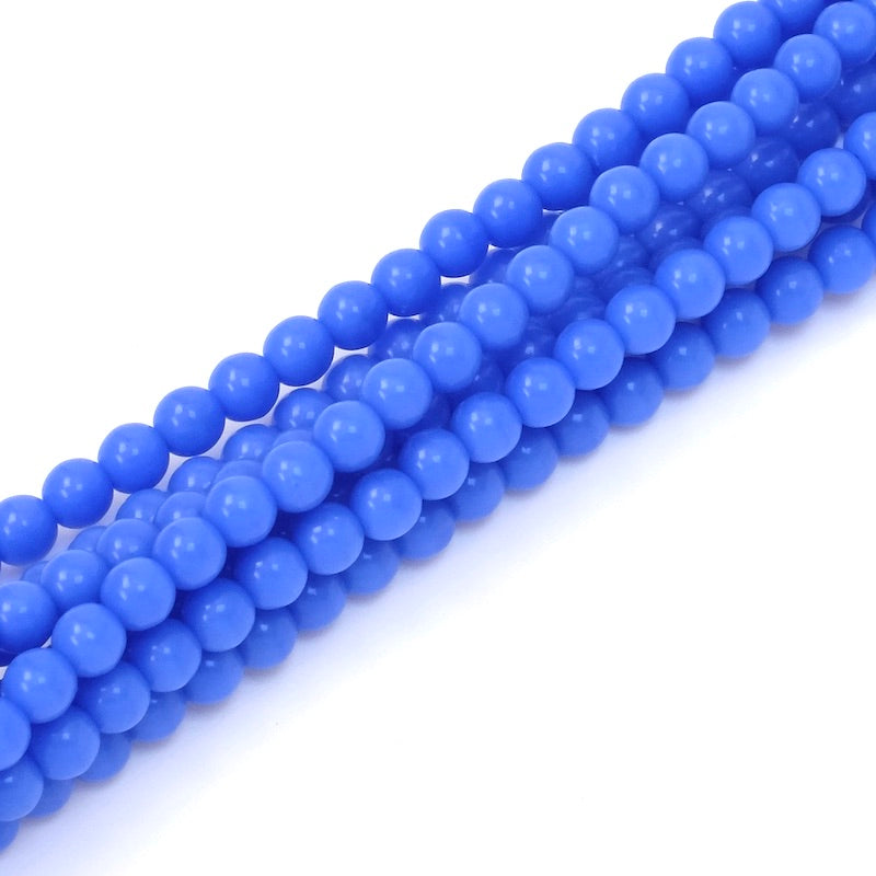 Fil de perles de Bohème rondes 4mm bleu foncé