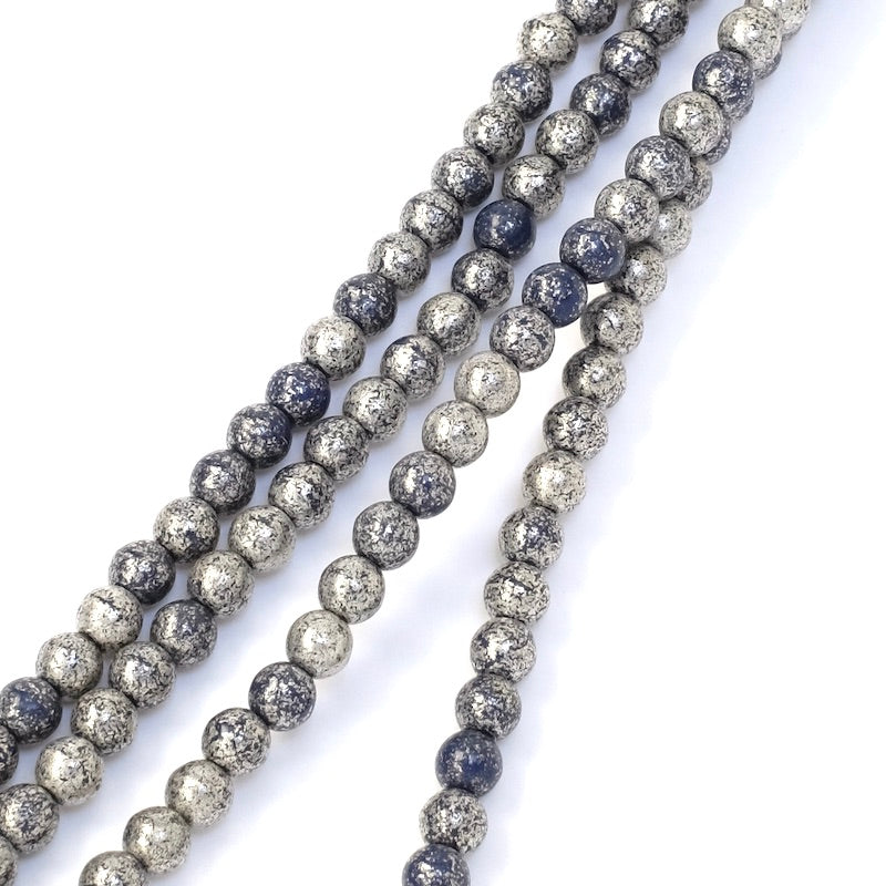 Fil de perles de Bohème rondes 4mm nuances de bleu et argenté