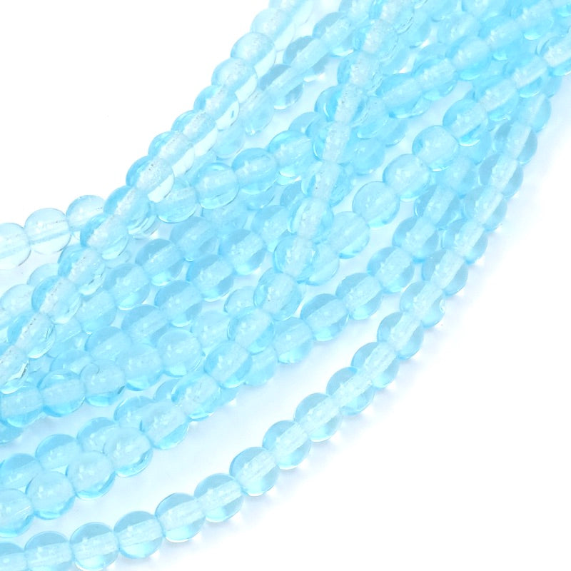Fil de perles de Bohème rondes 4mm bleu transparent