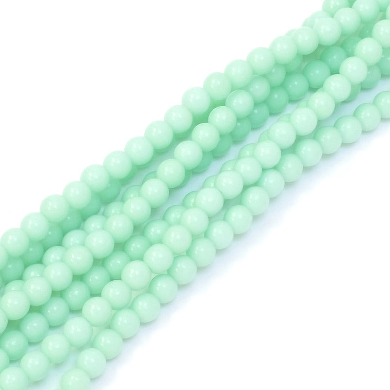 Fil de perles de Bohème rondes 4mm vert d&#39;eau opaque