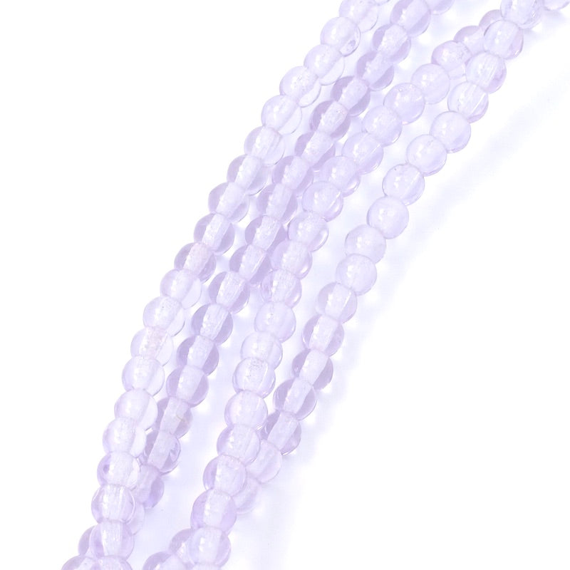Fil de perles de Bohème rondes 4mm violet clair transparent