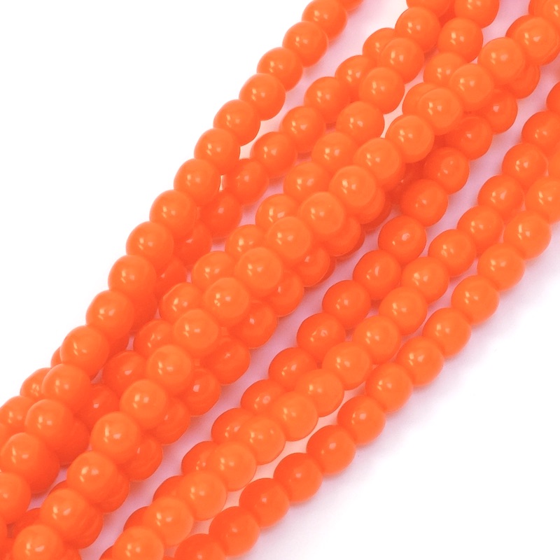 Fil de perles de Bohème rondes 4mm orange opaque