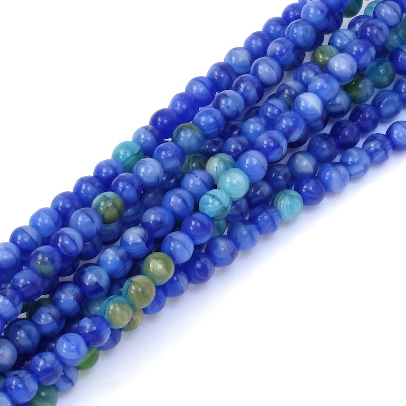 Fil de perles de Bohème rondes 4mm nuances de bleu et vert foncé
