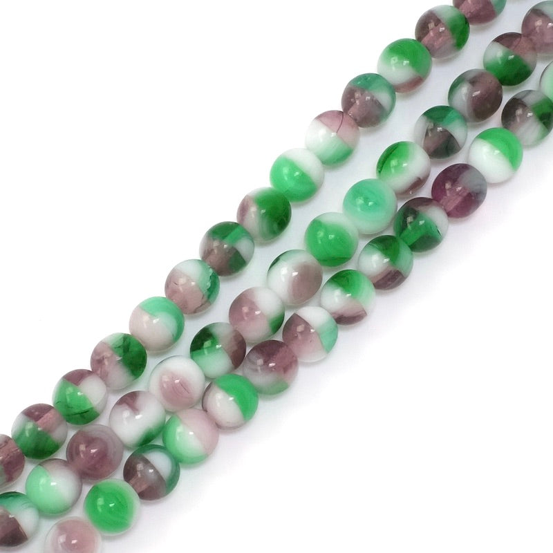Fil de perles de Bohème rondes 6mm nuances de vert et violet