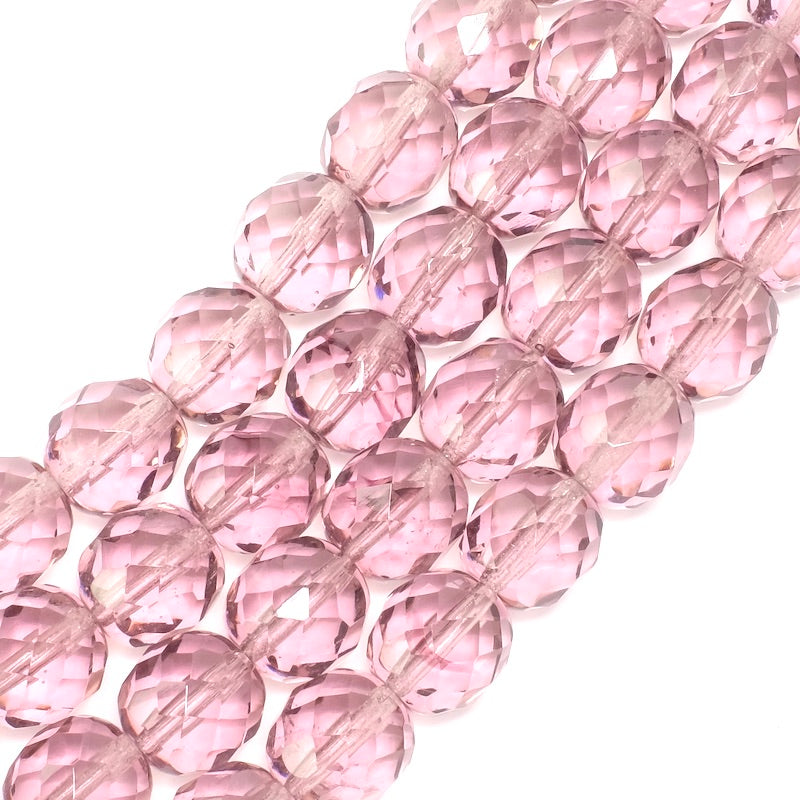 Fil de perles de Bohème rondes facettées violet transparent 12mm