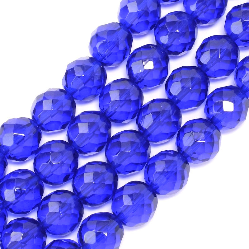 Fil de perles de Bohème rondes facettées 12mm bleu électrique
