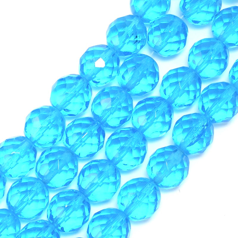 Fil de perles de Bohème rondes facettées 12mm bleu