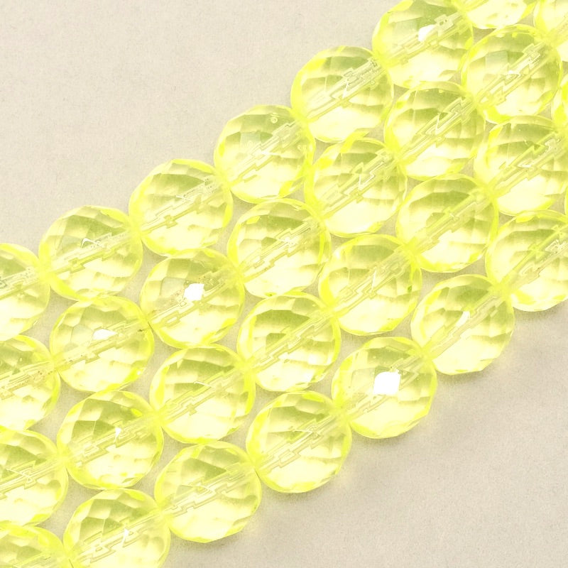 Fil de perles de Bohème rondes facettées 12mm jaune transparent