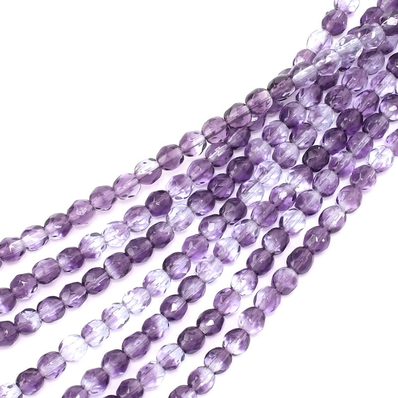 Fil de perles de Bohème rondes facettées 4 mm nuances de violet foncé