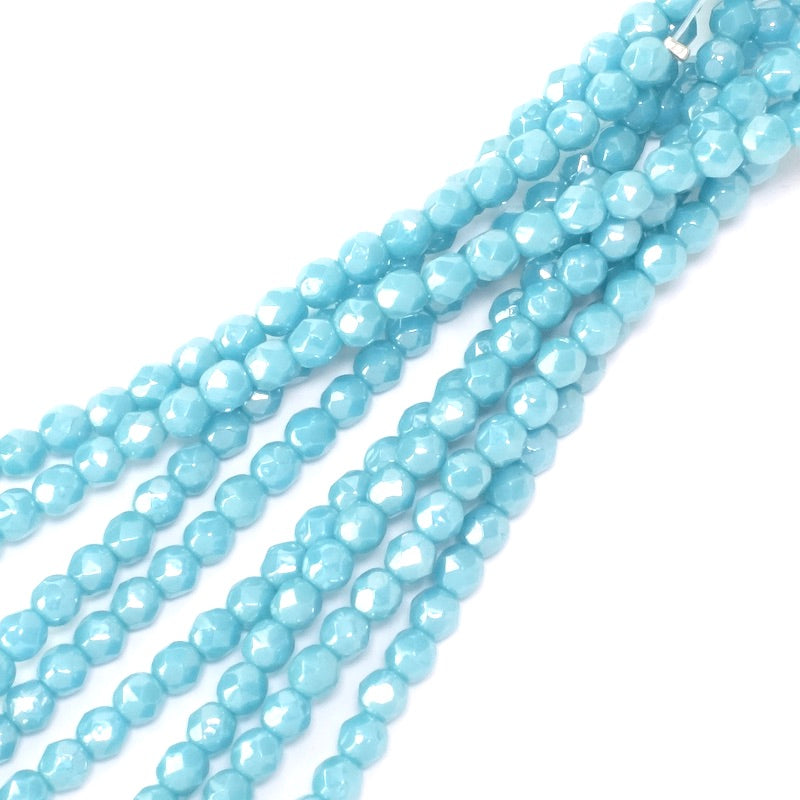 Fil de perles de Bohème rondes facettées 4 mm bleu métallique