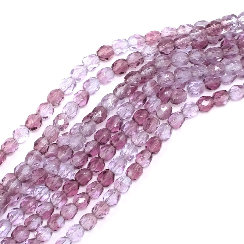 Fil de perles de Bohème rondes facettées 4 mm nuances de violet