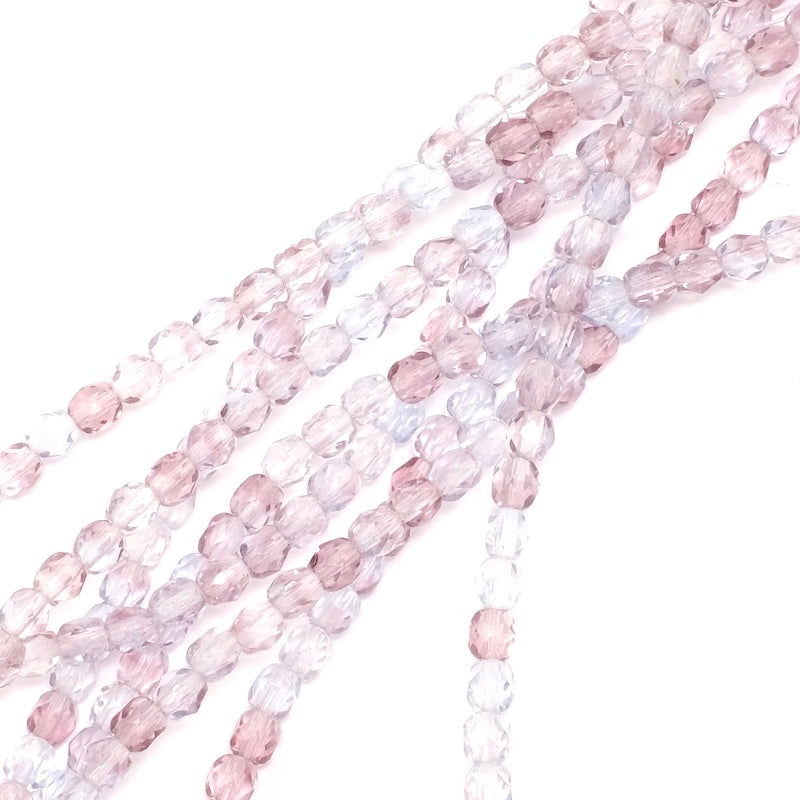 Fil de perles de Bohème rondes facettées 4 mm nuances de violet clair