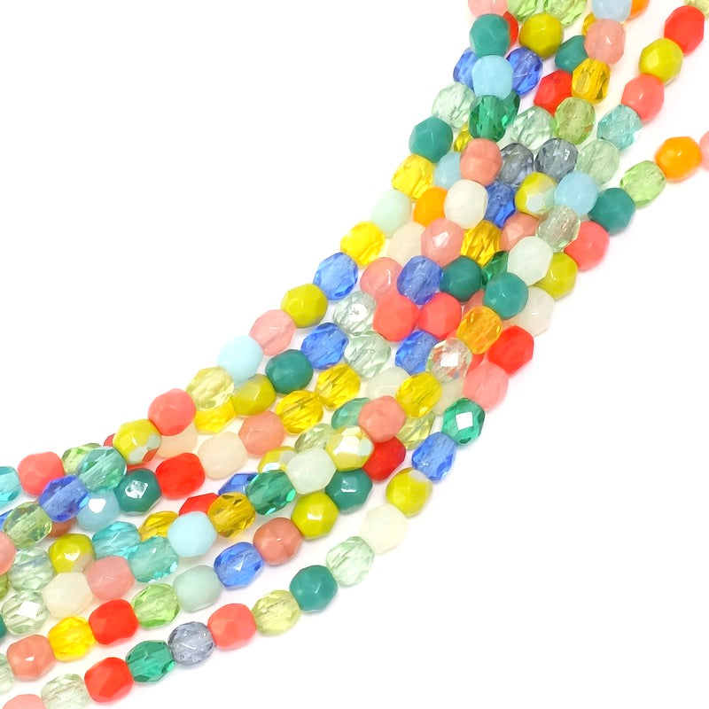 Fil de perles de Bohème rondes facettées multicolores 4mm