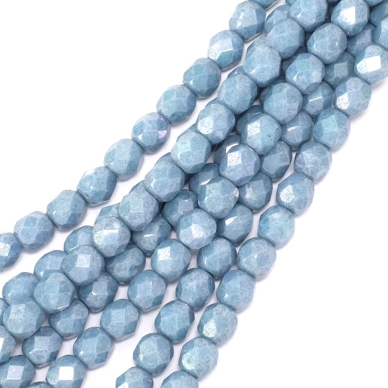 Fil de perles de Bohème rondes facettées 6mm bleu métallique