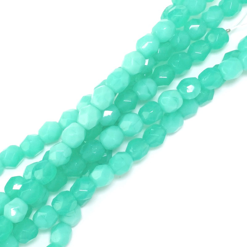 Fil de perles de Bohème rondes facettées 6mm nuances de vert turquoise