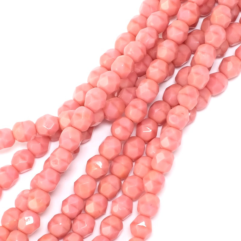Fil de perles de Bohème rondes facettées 6mm rose