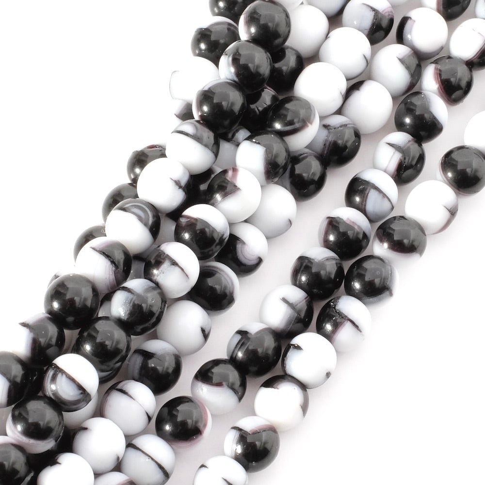 Fil de perles de Bohème rondes 6mm blanc et noir
