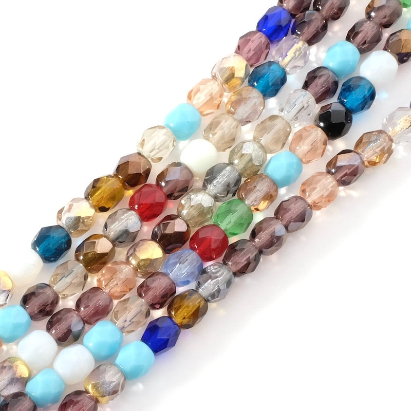 Fil de perles de Bohème rondes facettées 5mm multicolors