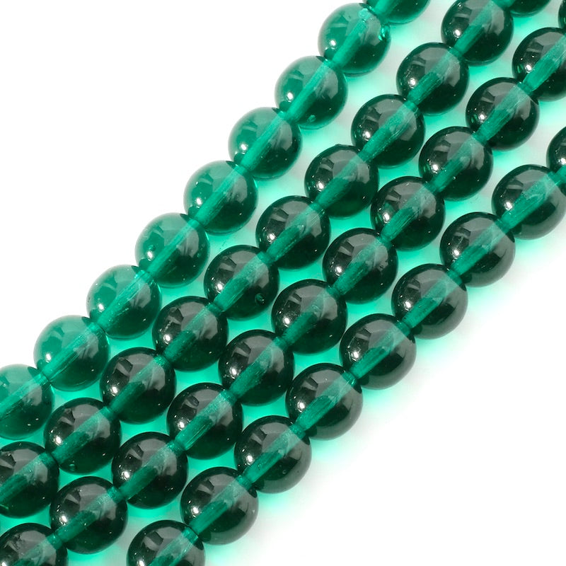 Fil de perles de Bohème rondes 8mm vert foncé transparent