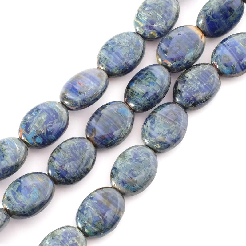 Fil de perles de Bohème ovales 12x9mm nuances de bleu