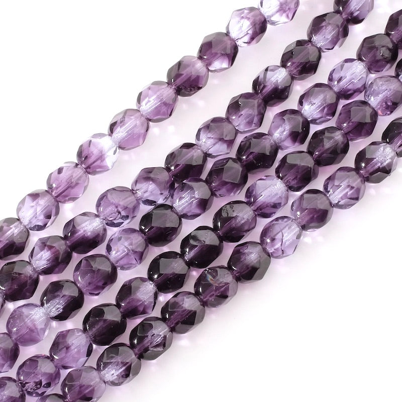 Fil de perles de Bohème rondes facettées 6mm nuances de violet foncé