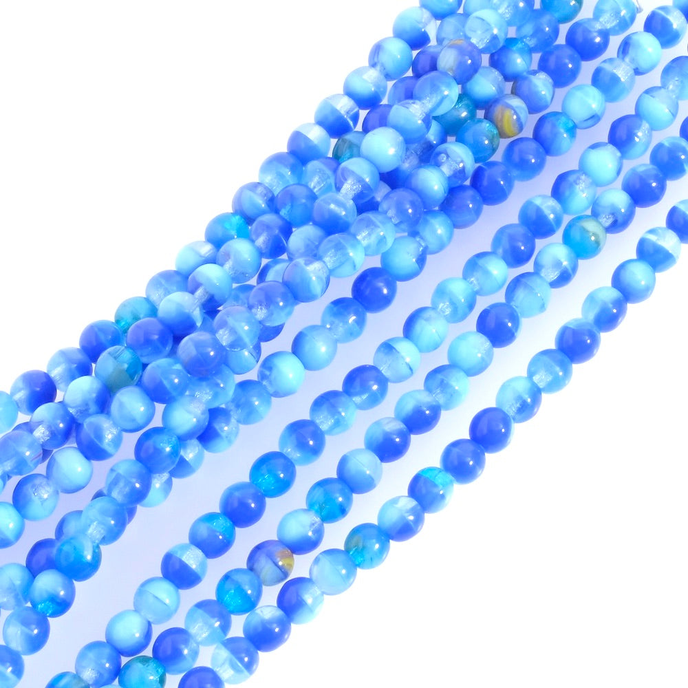 Fil de perles de Bohème rondes 4mm nuances de bleu