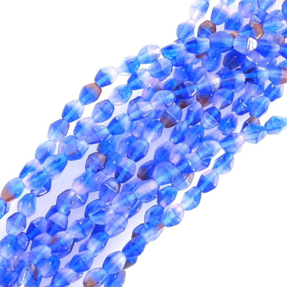 Fil de perles de Bohème Olives facettées 5mm nuances de bleu électrique