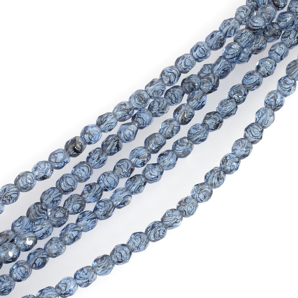 Fil de perles de Bohème rondes facettées 4 mm bleu foncé
