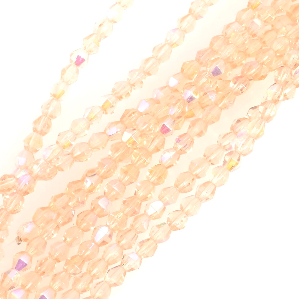 Fil de perles de Bohème rondes facettées 4 mm rose saumon irisé
