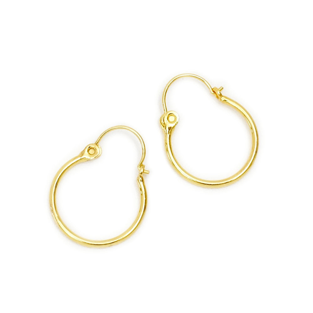 2 boucles d'oreilles créoles 15mm en laiton doré à l'or fin 24K