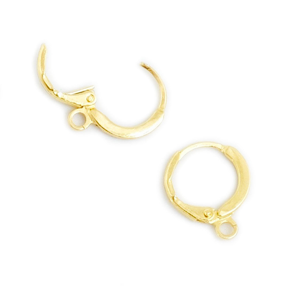 2 boucles d'oreilles Dormeuses rondes en laiton doré à l'or fin 24K