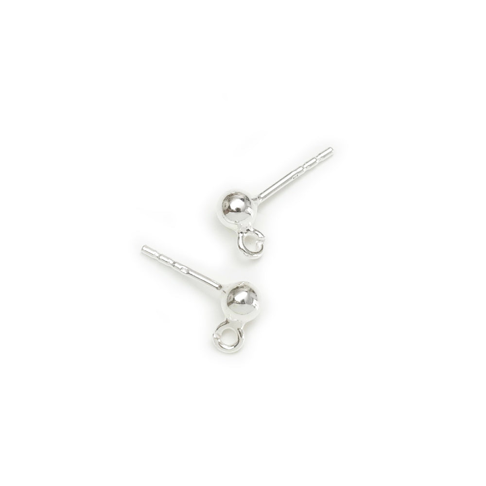 2 Boucles d'oreilles clous boule 4mm en argent massif 925